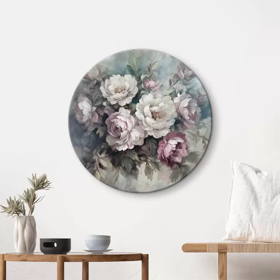 carta da parati Un bouquet di peonie bianche e rosa su un dipinto a olio nr. r40582