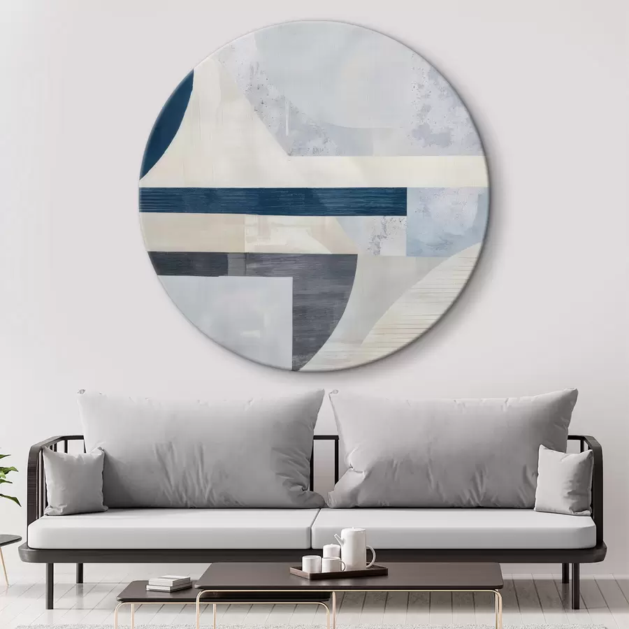 carta da parati Astrazione minimalista con forme geometriche e texture nei toni del blu, del grigio e del bianco nr. r40596