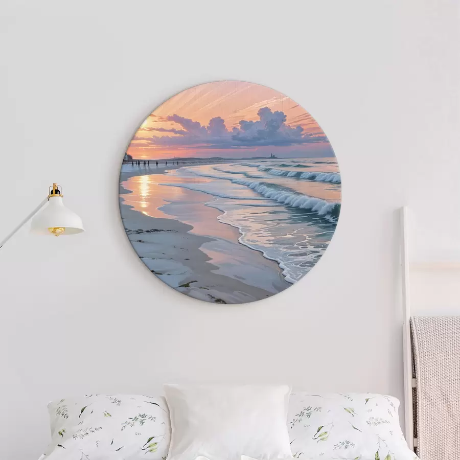 carta da parati Una scena di tranquillità sulla spiaggia al tramonto, con le onde che lambiscono l'arenile nr. r40606