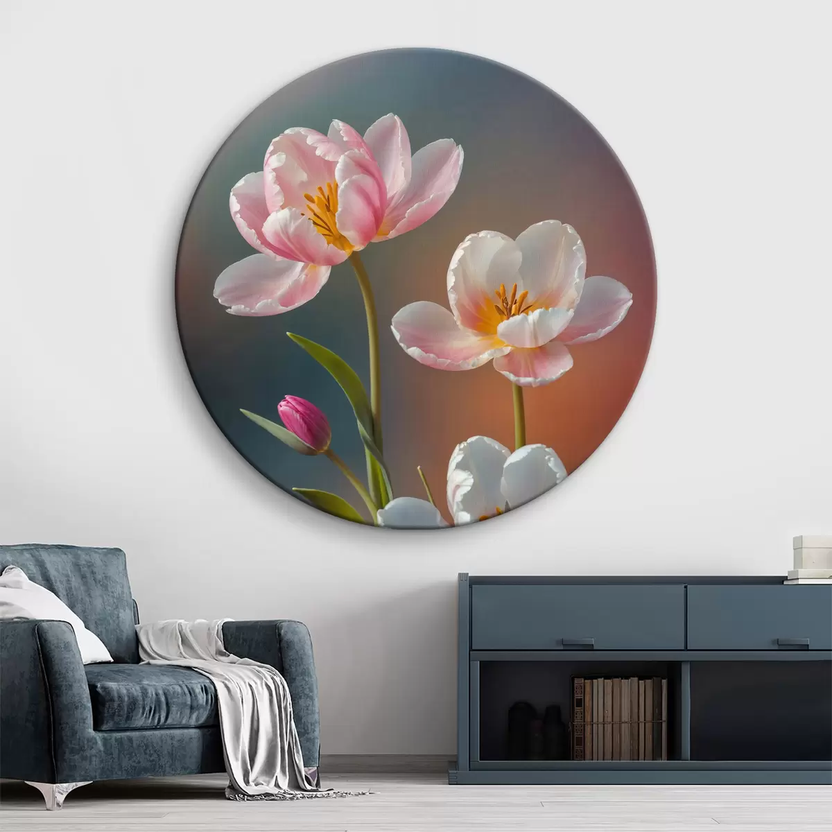 Quadri rotondi Fiori rosa su sfondo sfocato r40644