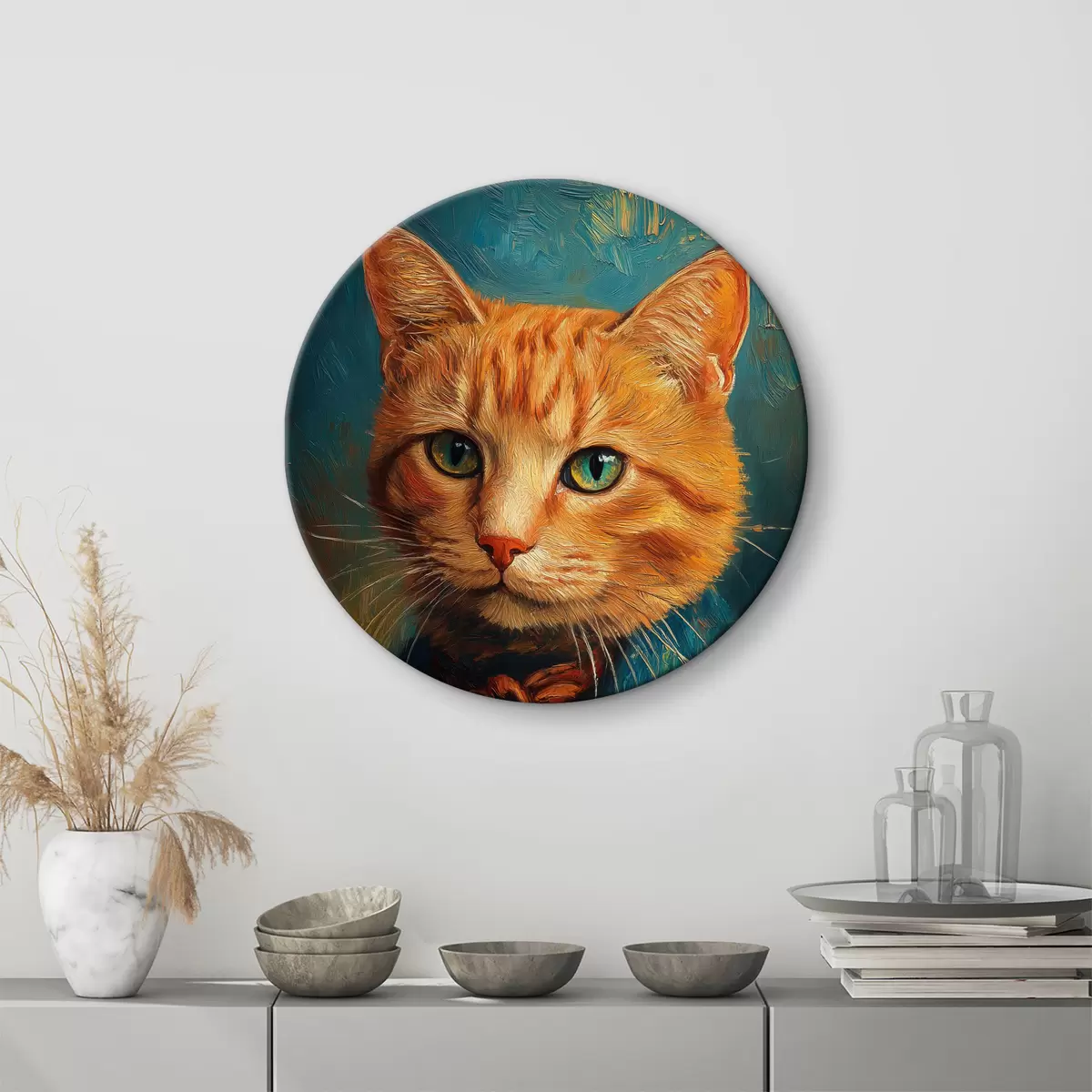 Quadri rotondi Un gatto rosso in abito da sera nello stile di un ritratto di Van Gogh r40647