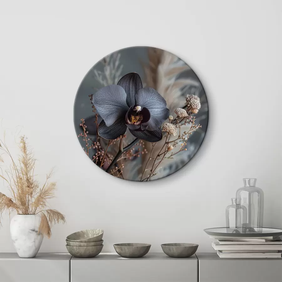 carta da parati Elegante composizione floreale con orchidea nera e altri fiori secchi nr. r40661