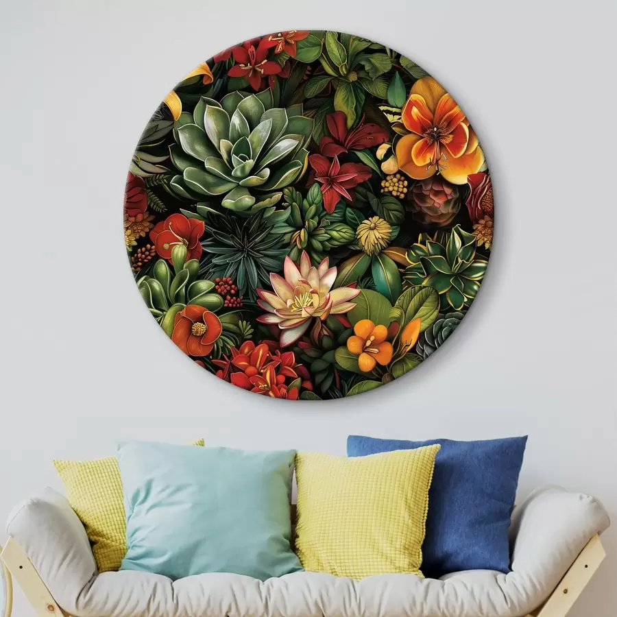 carta da parati Giardino lussureggiante con piante grasse e fiori tropicali nr. r40666