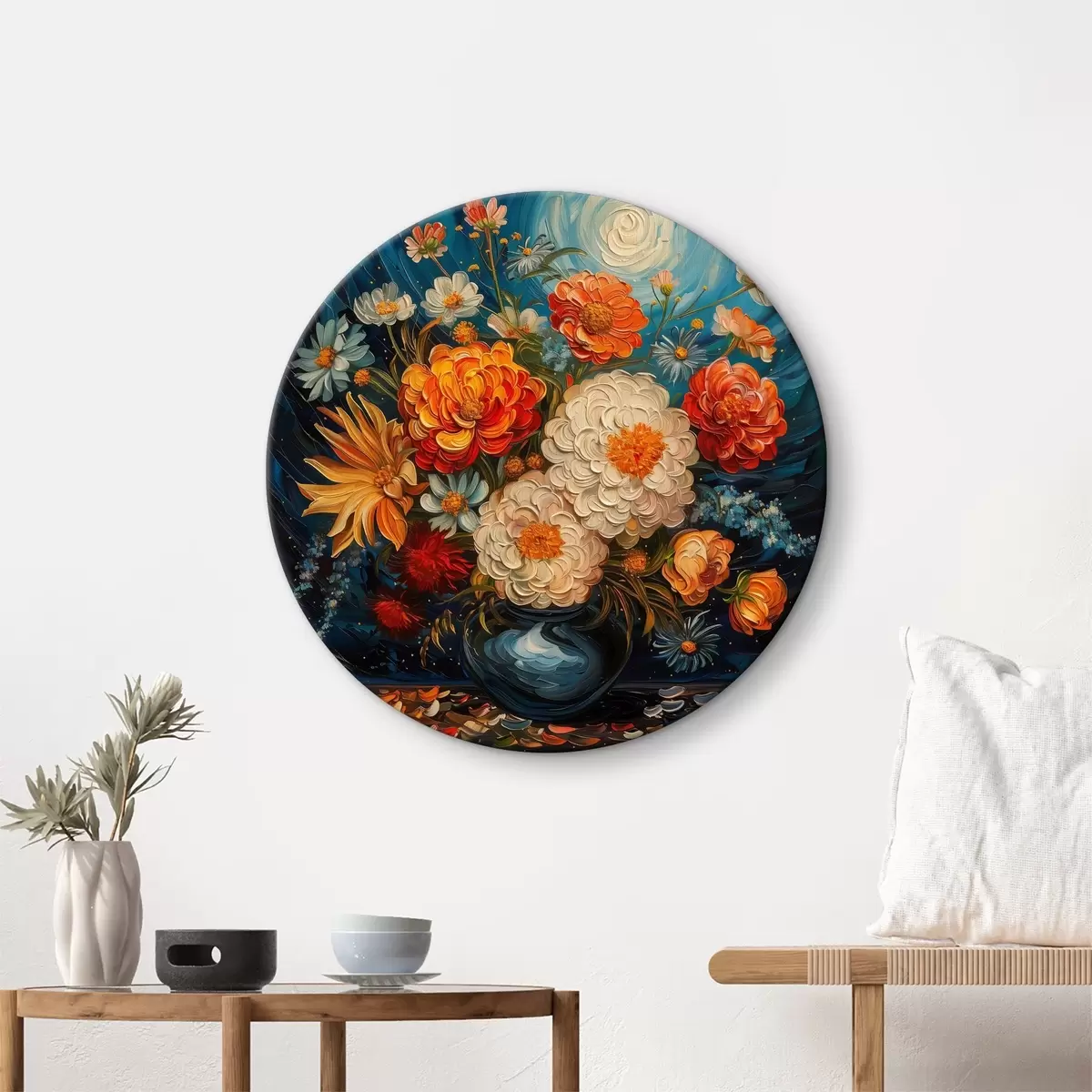Quadri rotondi Composizione floreale in vaso nello stile di Van Gogh r40671