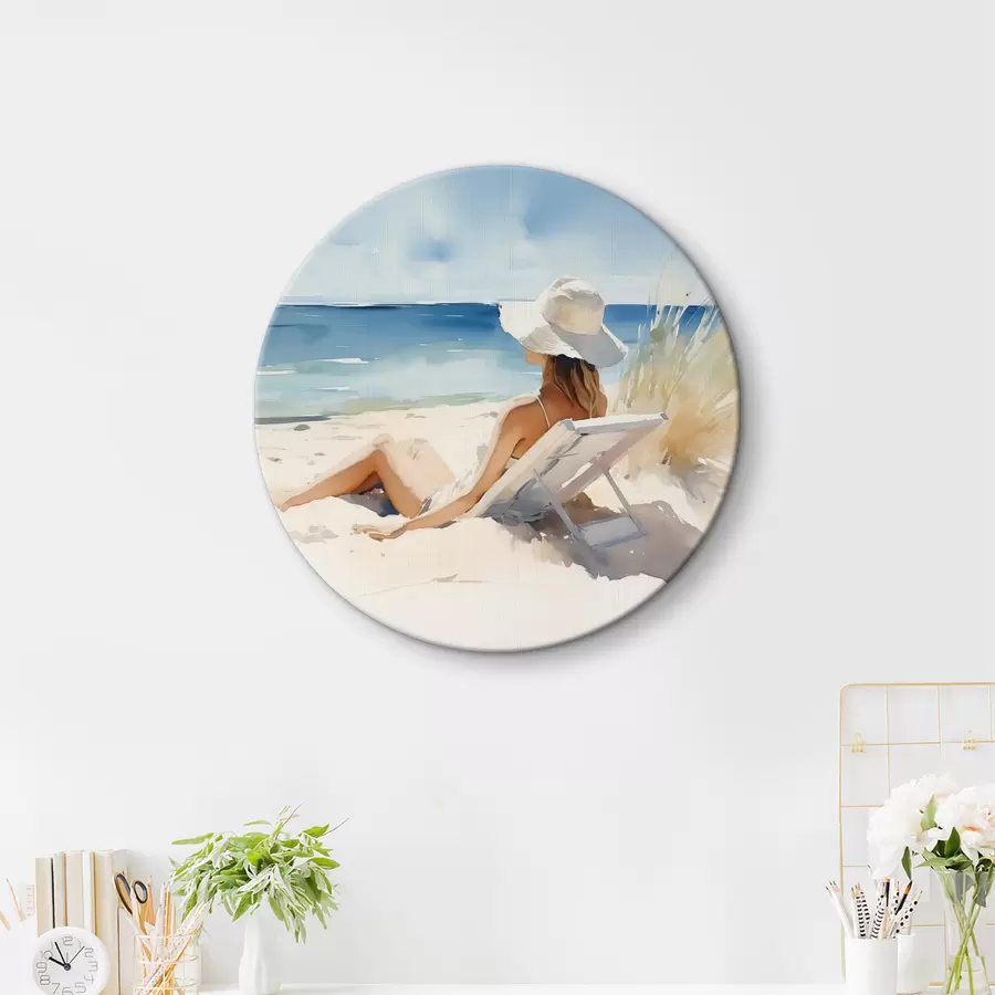 carta da parati Ragazza che si rilassa sulla spiaggia in riva al mare acquerello nr. r40679