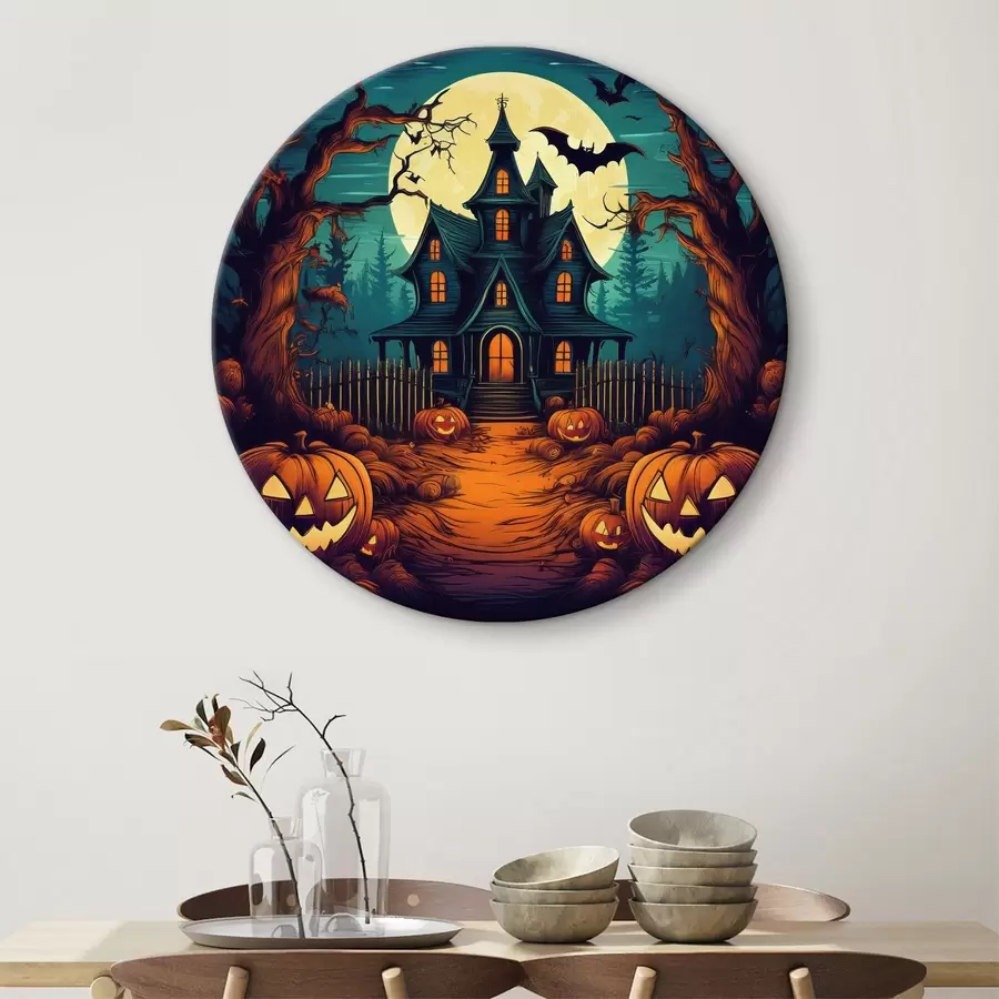 carta da parati Halloween, castello nella foresta, horror, pipistrelli nr. r40715