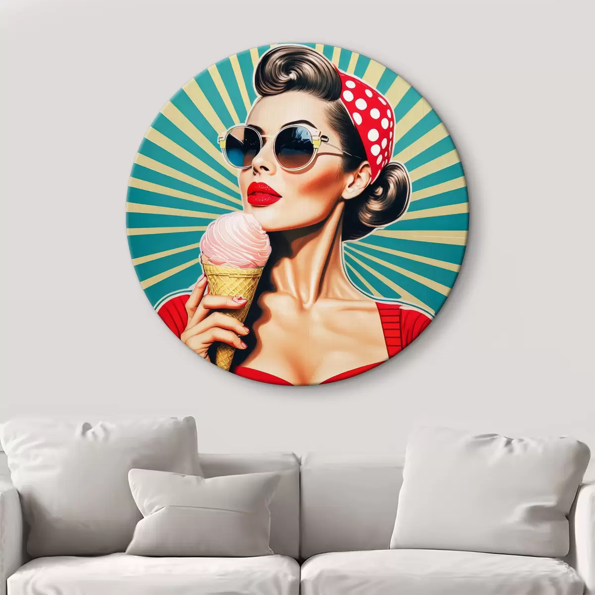 Quadri rotondi ragazza con gelato, pop art, pin-up, retrò r40718