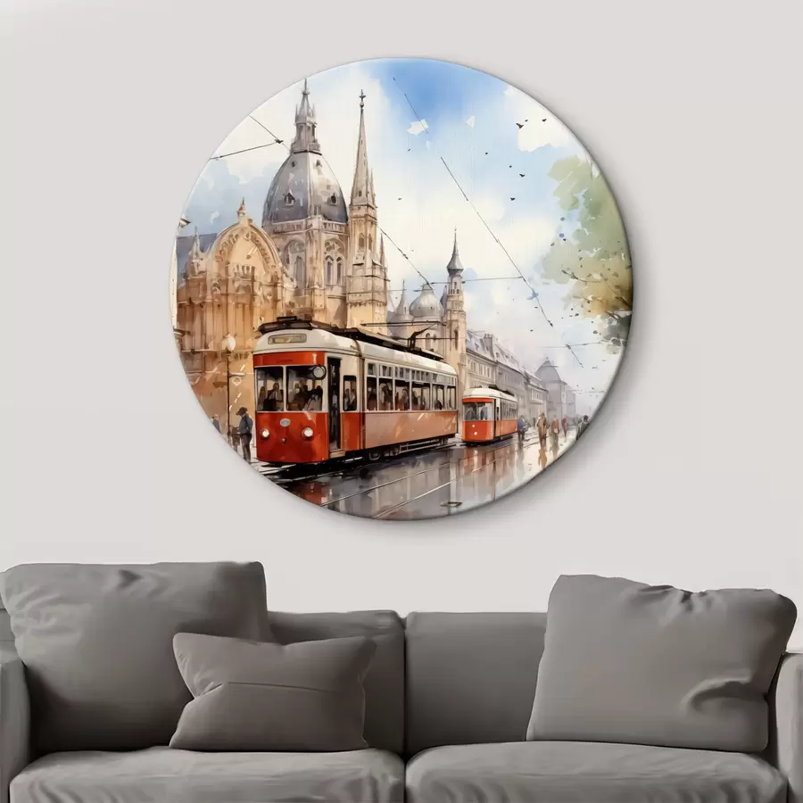 carta da parati Tram rosso in una strada di Vienna acquerello nr. r40732