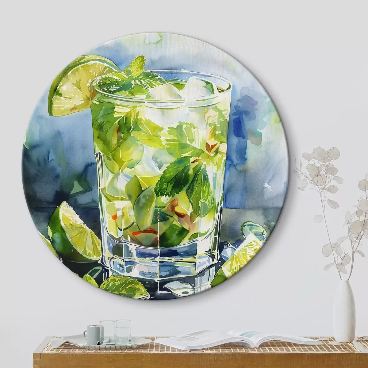 Quadri rotondi Bevanda Mojito in stile acquerello r40774