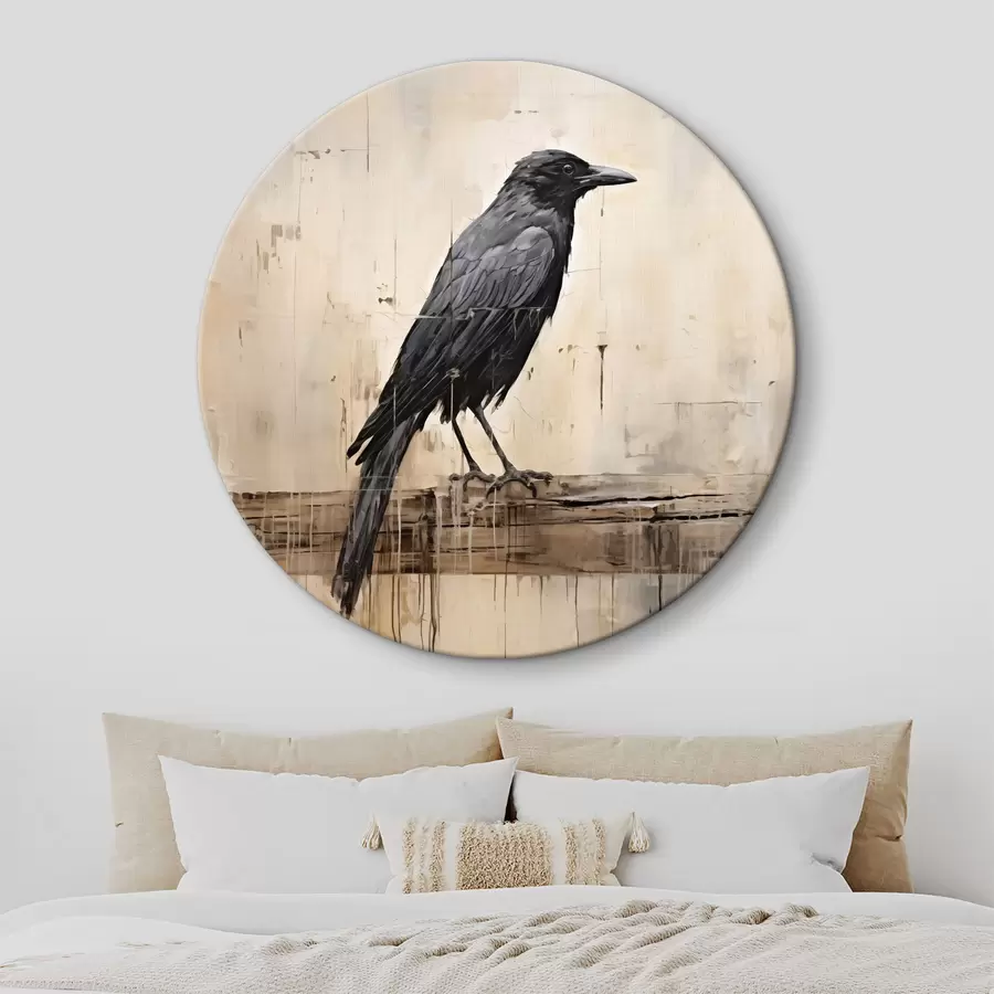 carta da parati Corvo nero seduto su un tronco su uno sfondo astratto nr. r40808