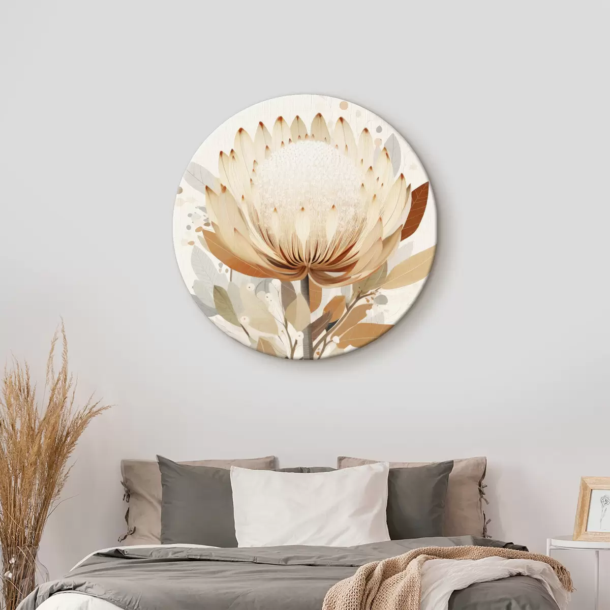 Quadri rotondi Fiore in una delicata tavolozza di colori beige, astrazione floreale r40818