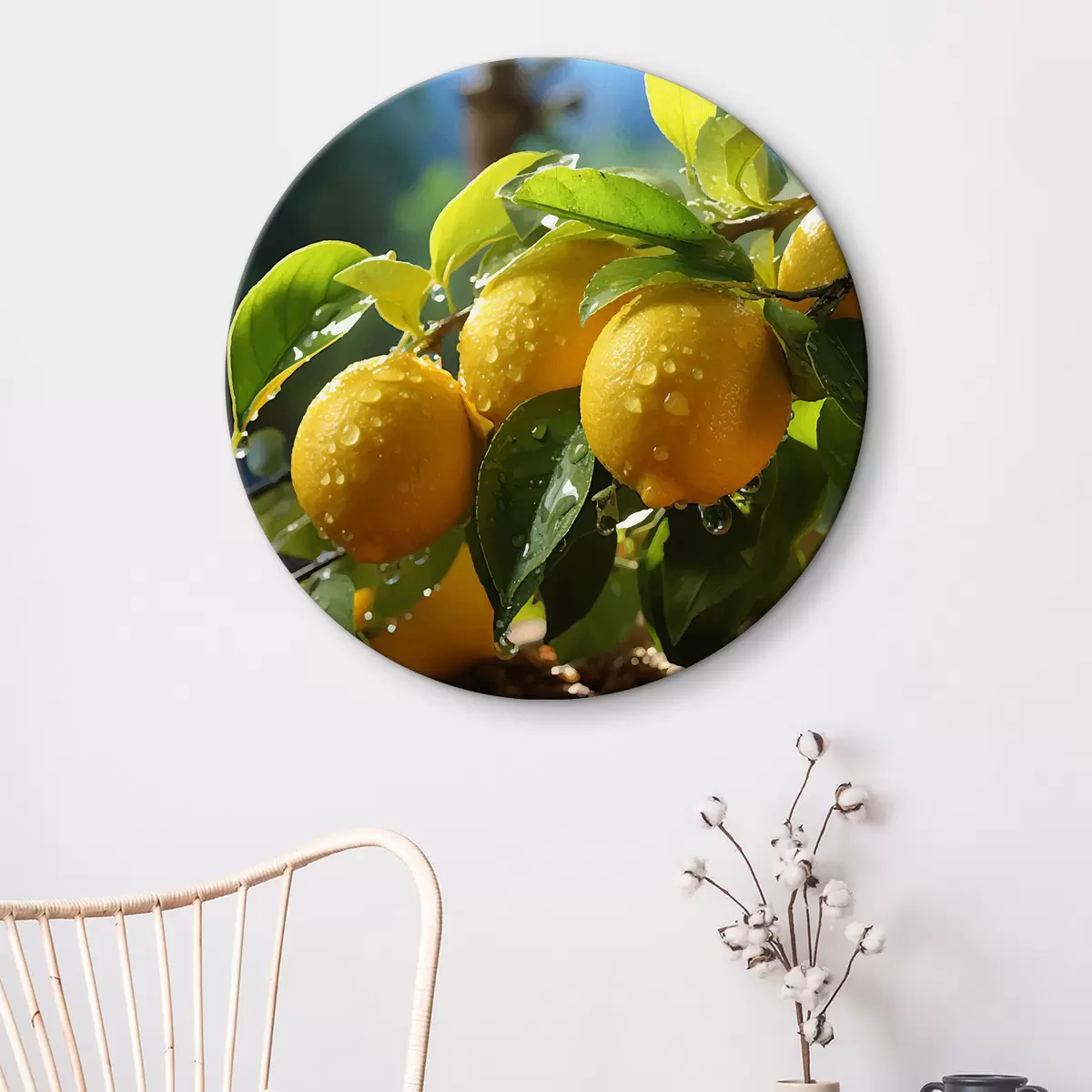 Quadri rotondi Limoni, limoni sull'albero, rugiada r40840