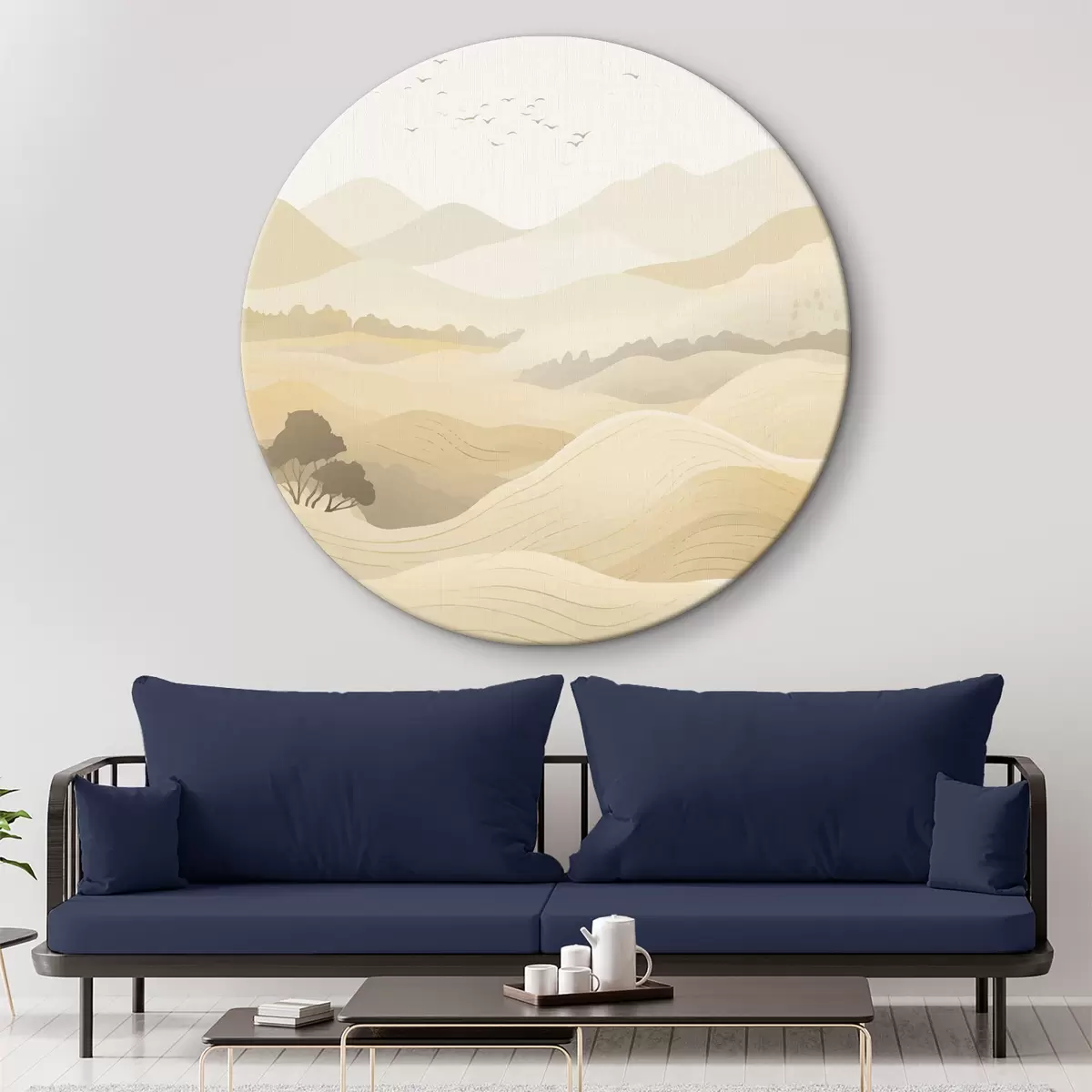 Quadri rotondi Colline, colori tenui, alberi r40845