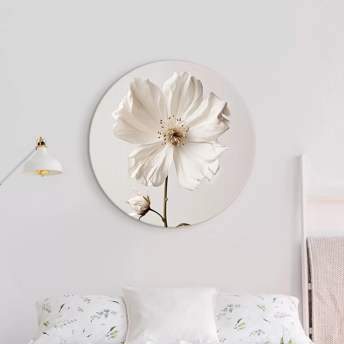 Quadri rotondi Fiore con petali bianchi minimalismo r40881