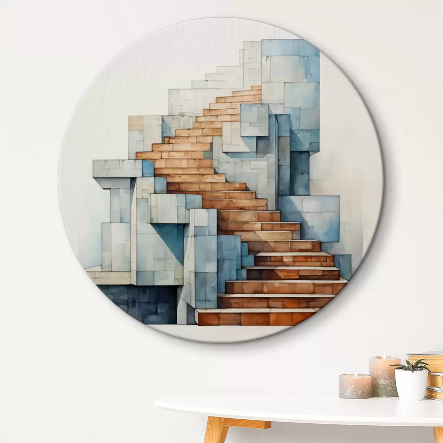 carta da parati Scala in pietra paesaggio architettonico astratto acquerello nr. r40891