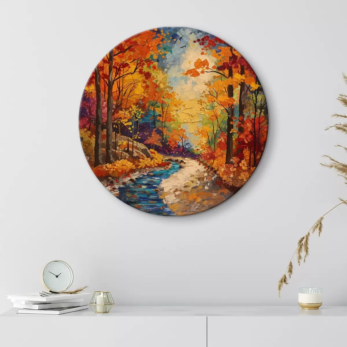 Quadri rotondi Sentiero nel bosco con colori ad acquerello r40901