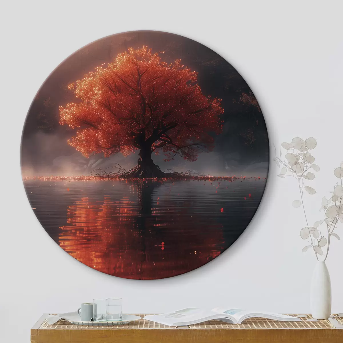 Quadri rotondi Albero rigoglioso sull'acqua r40933