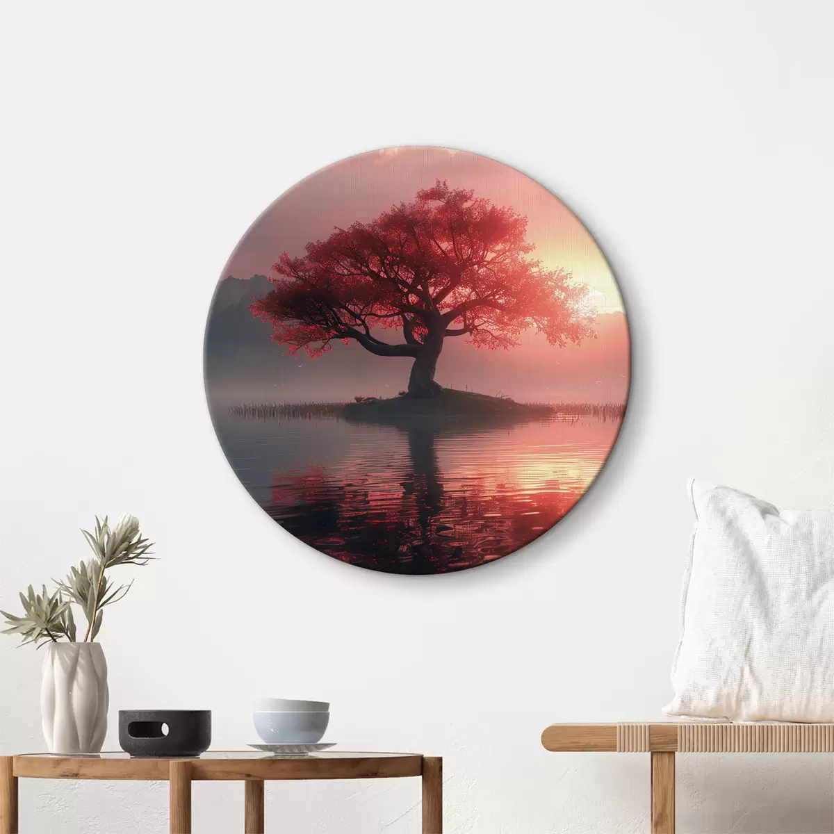 Quadri rotondi Albero vicino allo stagno al tramonto r40934