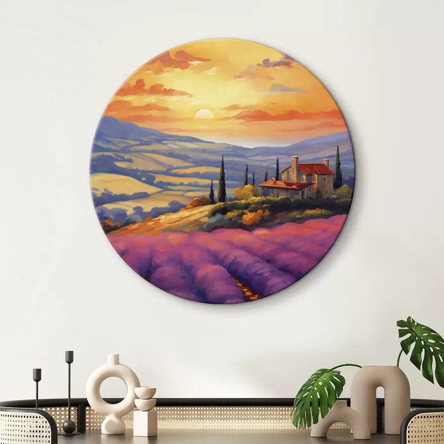 carta da parati Tramonto in Toscana, campi di lavanda, bei paesaggi, acquerello nr. r40942