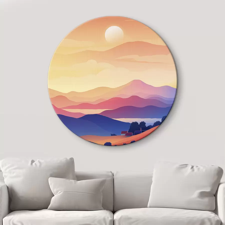 carta da parati Astrazione paesaggi, montagne, tramonto, case nr. r40948