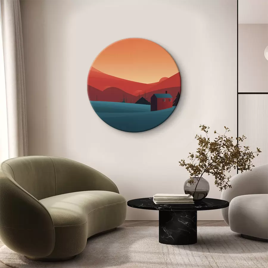 carta da parati Paesaggio minimalista con casa e foresta nr. r40952