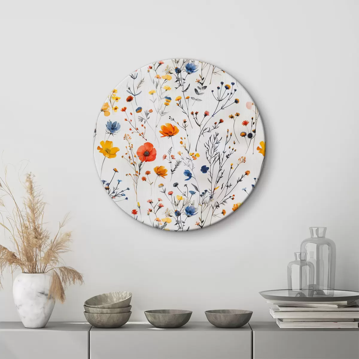 Quadri rotondi Composizione floreale con papaveri e altri fiori di campo r40959