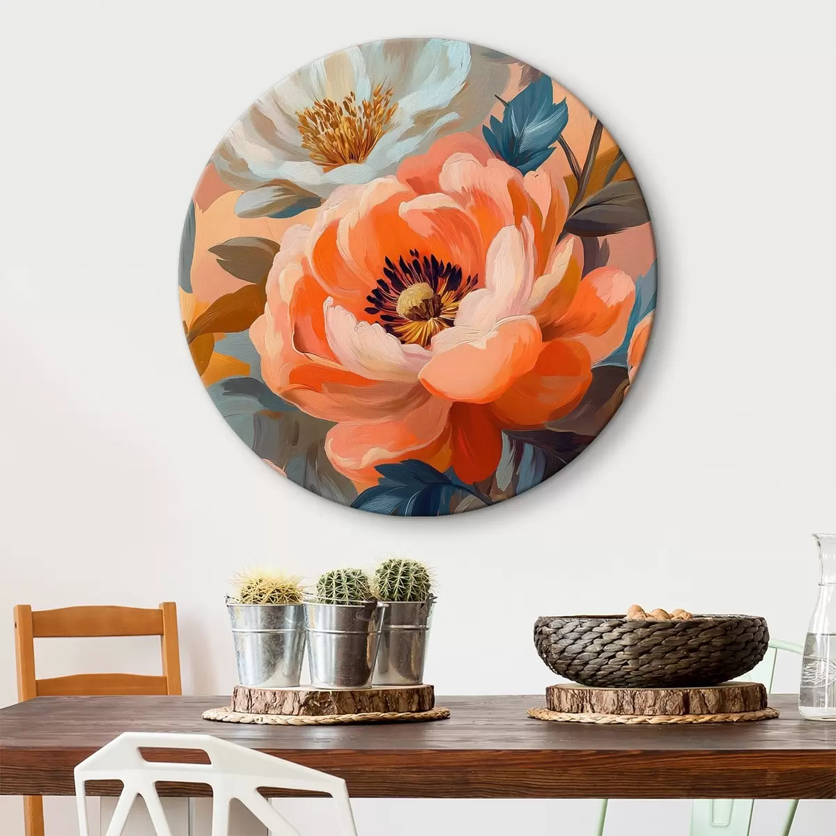Quadri rotondi Peonie accattivanti in tonalità calde r40963