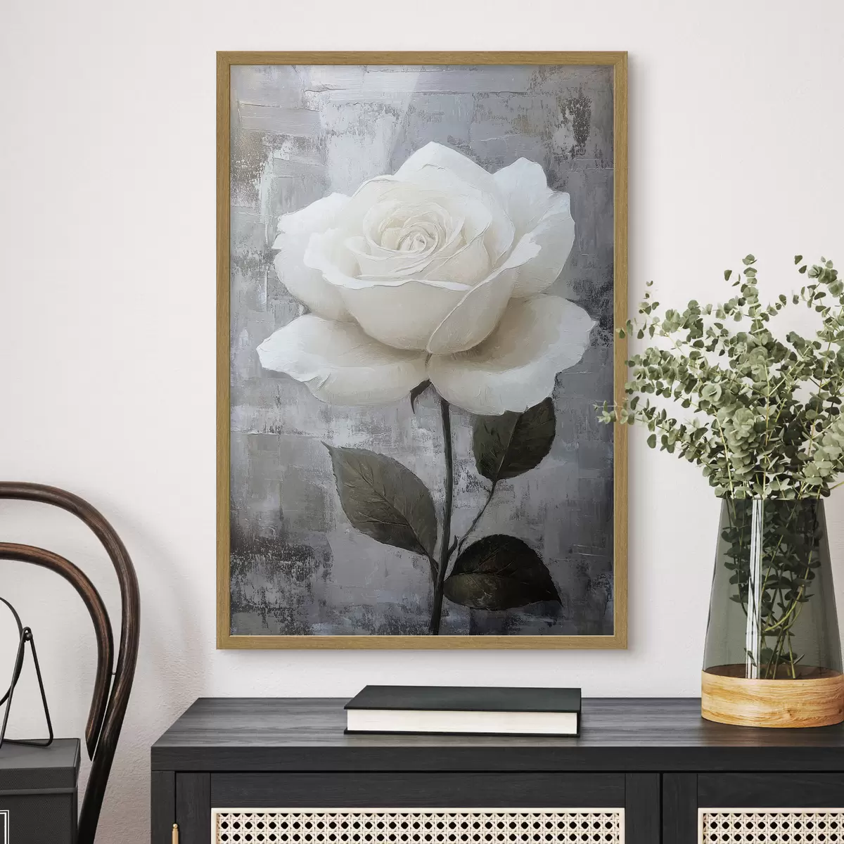 Poster Rosa bianca disegnata a mano su sfondo di cemento f42185