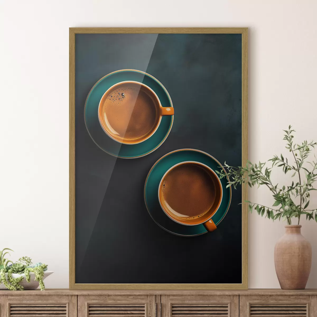 Poster Due tazze di caffè su sfondo scuro f42190