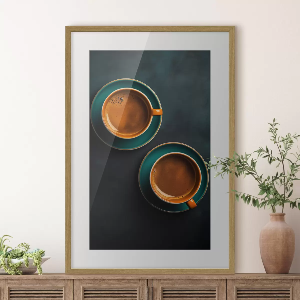 Poster Due tazze di caffè su sfondo scuro f42190