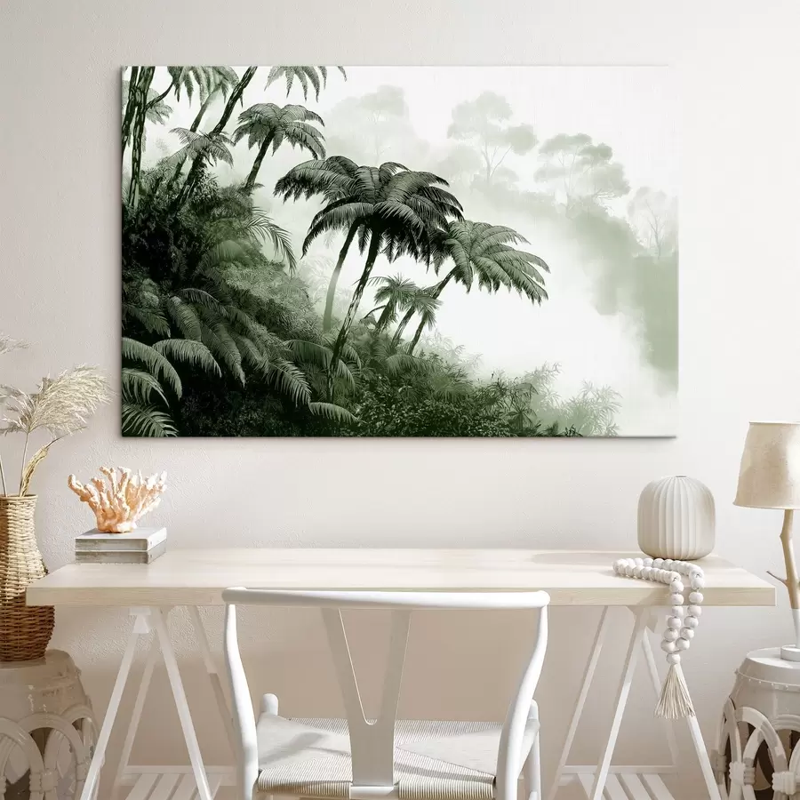 carta da parati Foresta della giungla nella nebbia, palme, natura, colori verdi nr. s42372v1