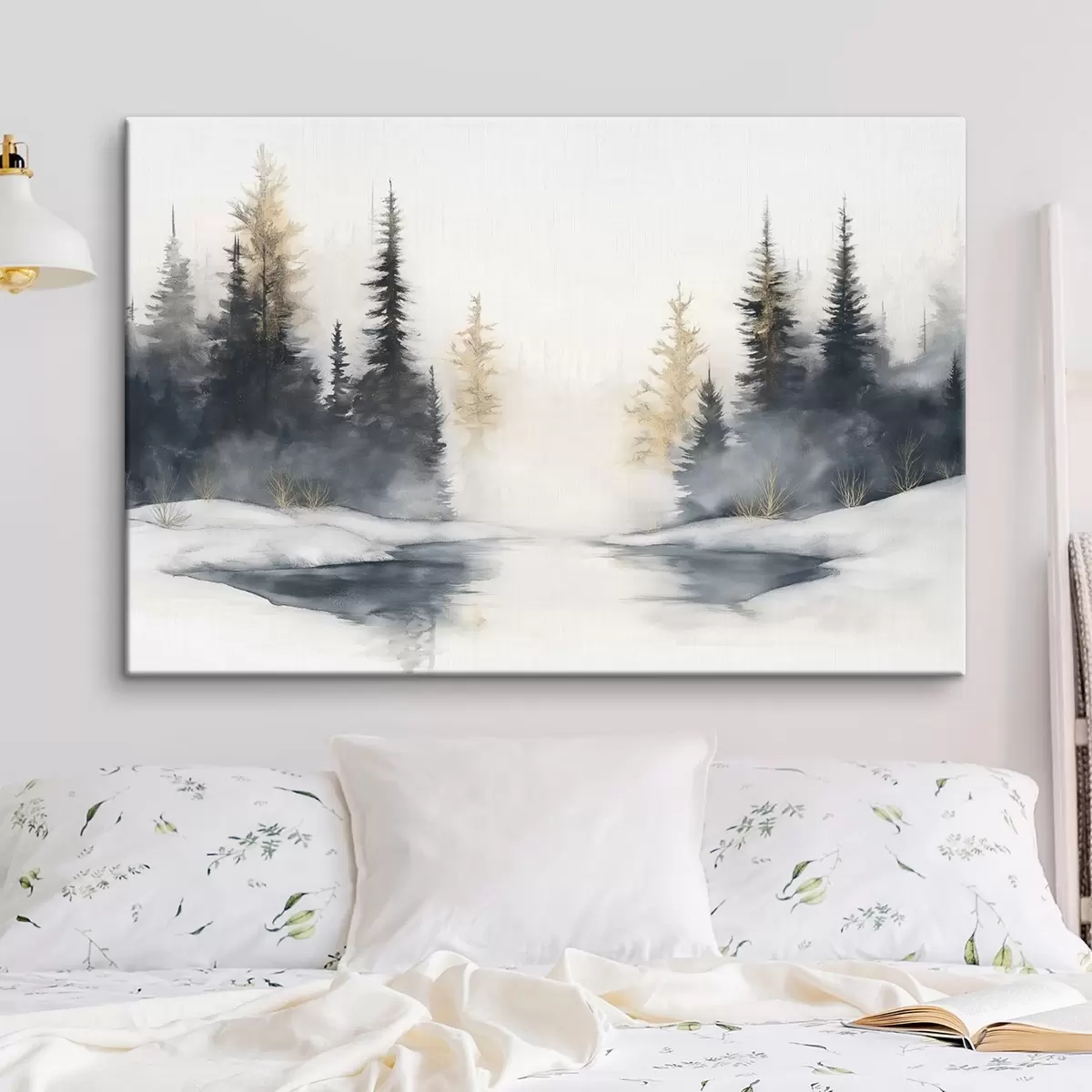 carta da parati Paesaggio invernale con fiume e pini, natura, foresta, nebbia nr. s42374