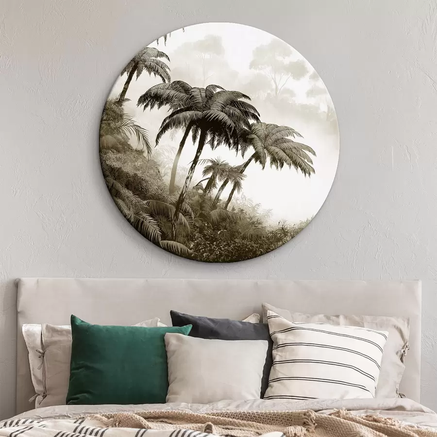 carta da parati Foresta della giungla nella nebbia, palme, natura, colori beige nr. r42372