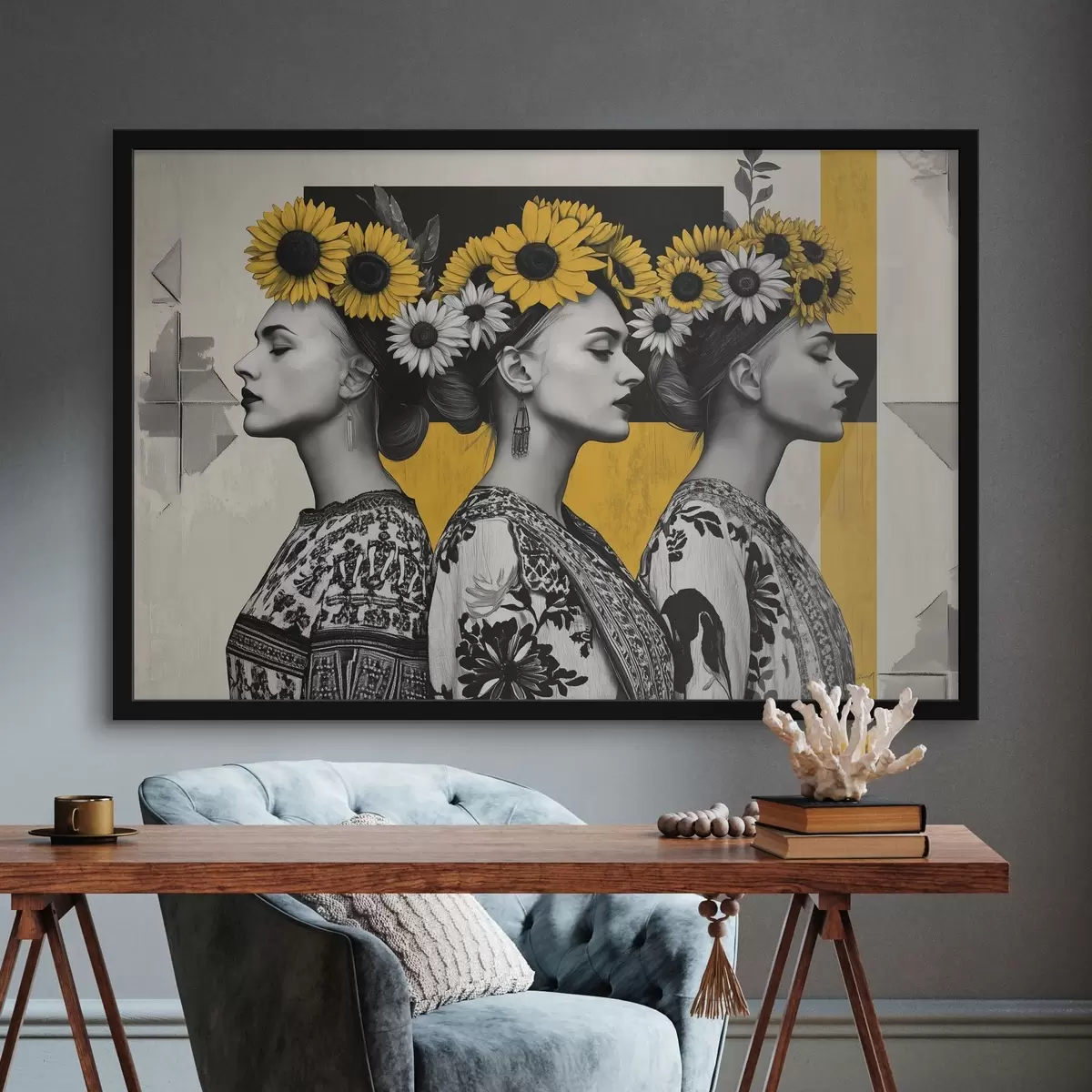 Poster Belle donne in abiti etnici con chiavi a girasole f42378