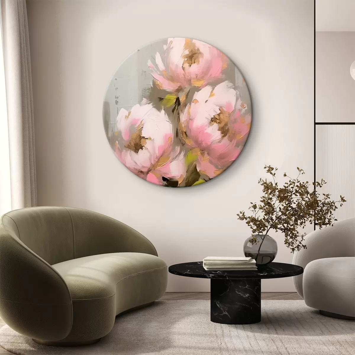 Quadri rotondi Tre fiori di peonia r42349