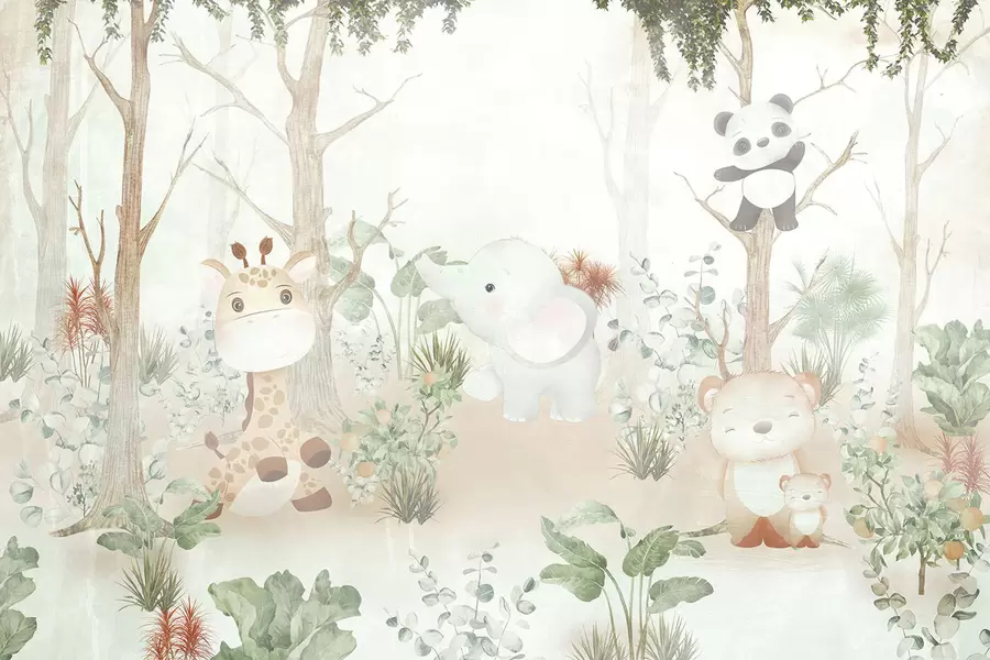 carta da parati Adorabili animali che esplorano una tranquilla foresta nr. u73879
