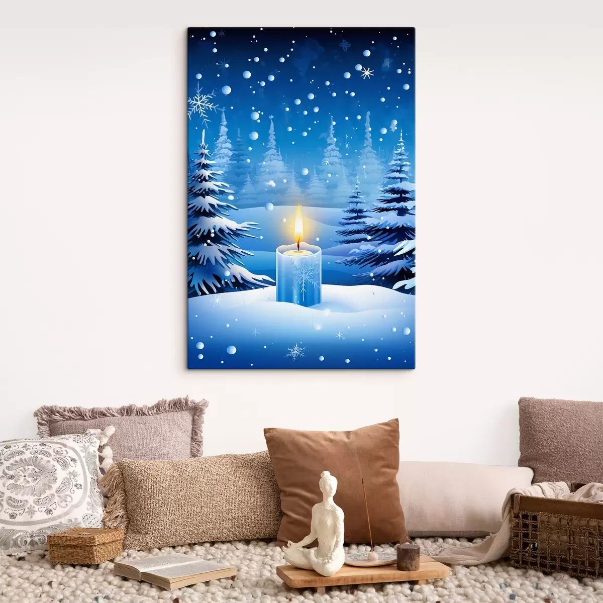 carta da parati Candela sullo sfondo di una foresta invernale innevata nr. s42383