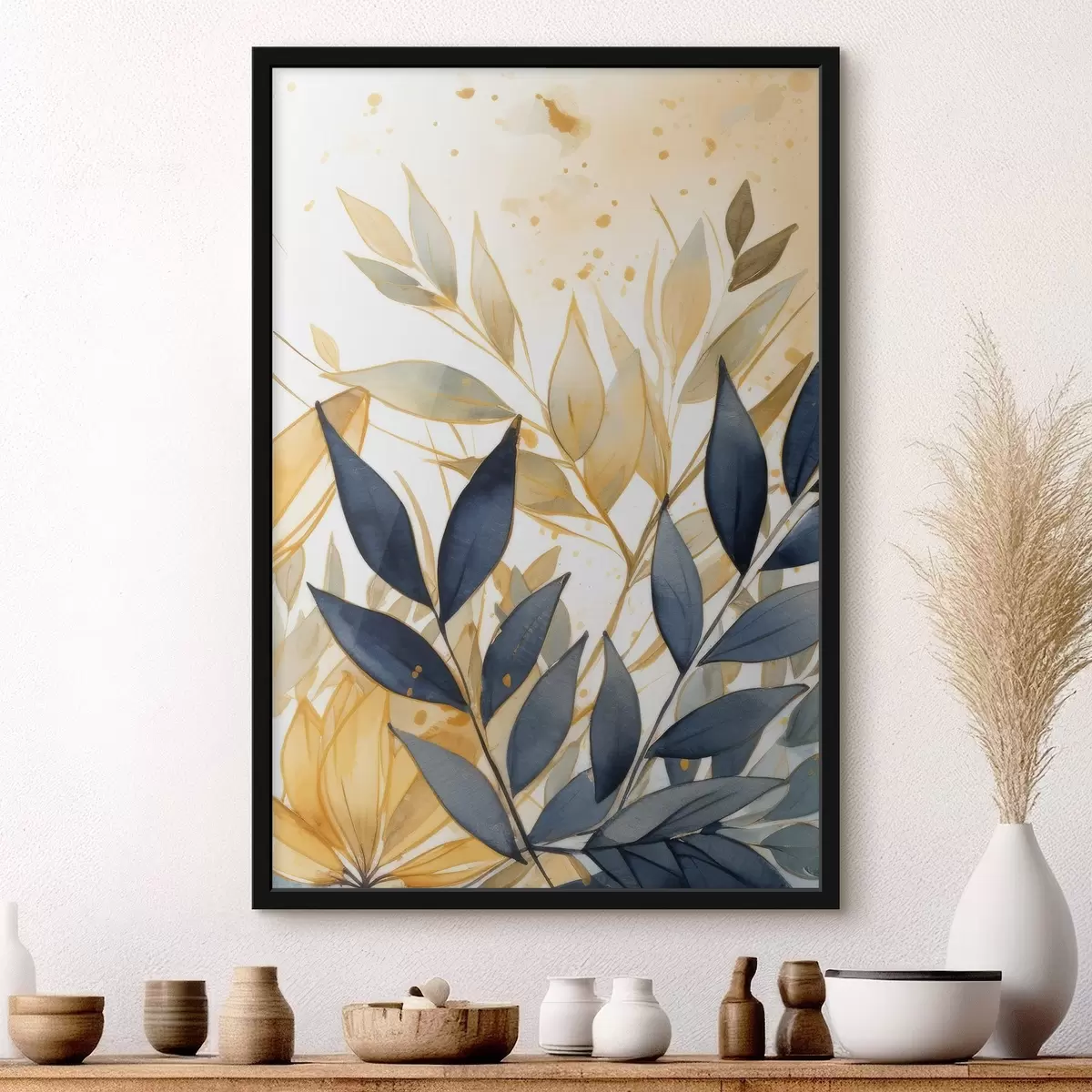 Poster Rami chiari e scuri su sfondo acquerellato f42394