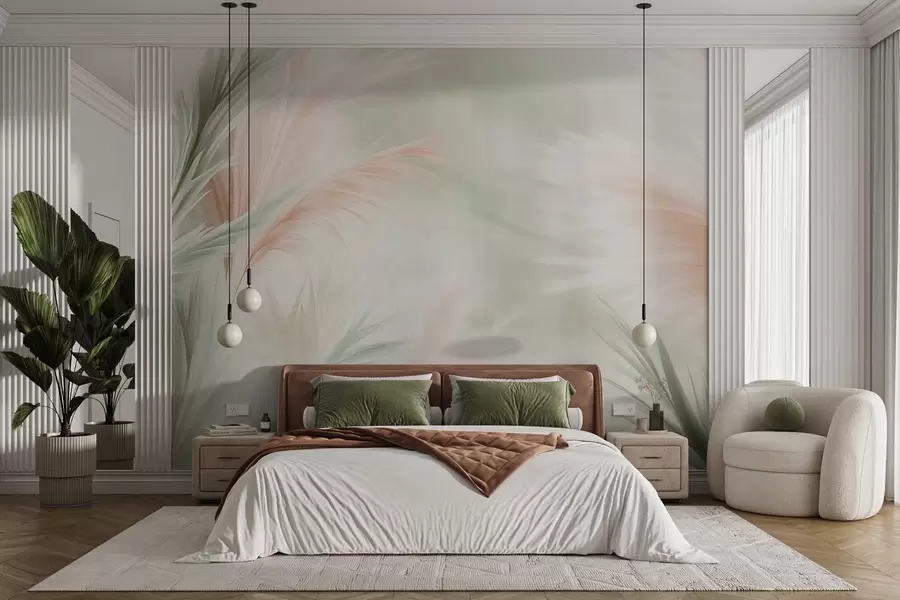 Carta da parati nature tenera erba della pampa dai colori delicati 