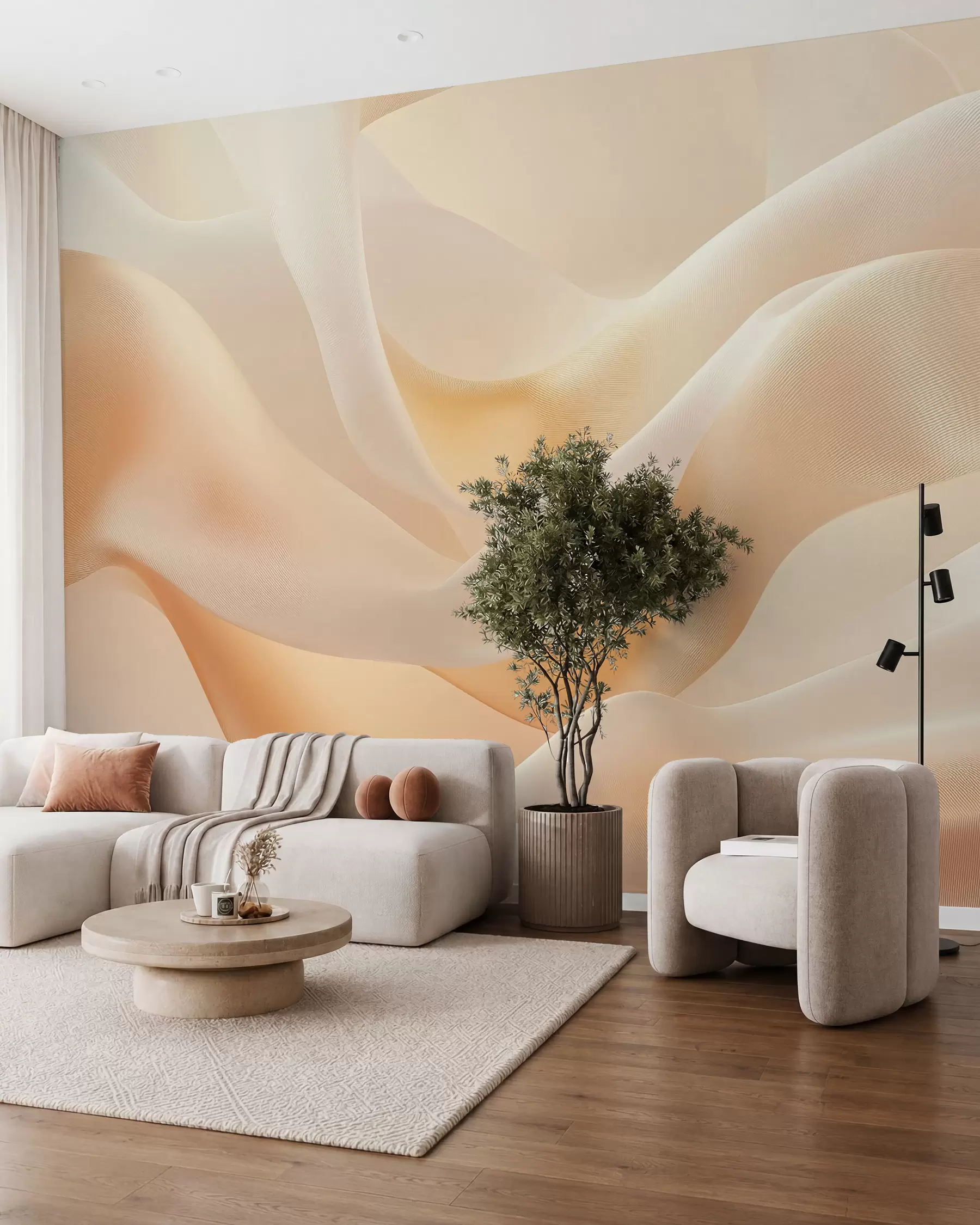 Carta da parati 3D Fiori Pieghe setose in luce miele n. w02765