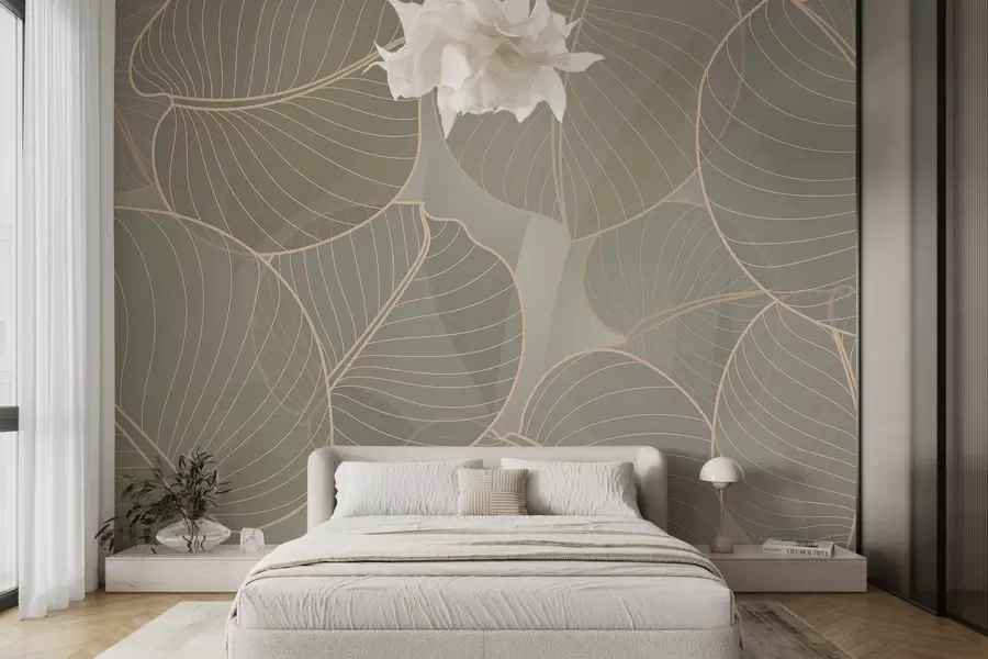 carta da parati fogliame lineare del giglio d'agosto nei toni del beige nr. w02768