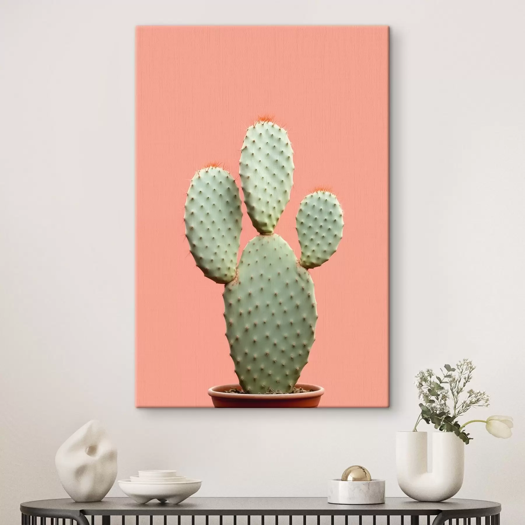carta da parati Cactus minimalista su sfondo rosa nr. s42412