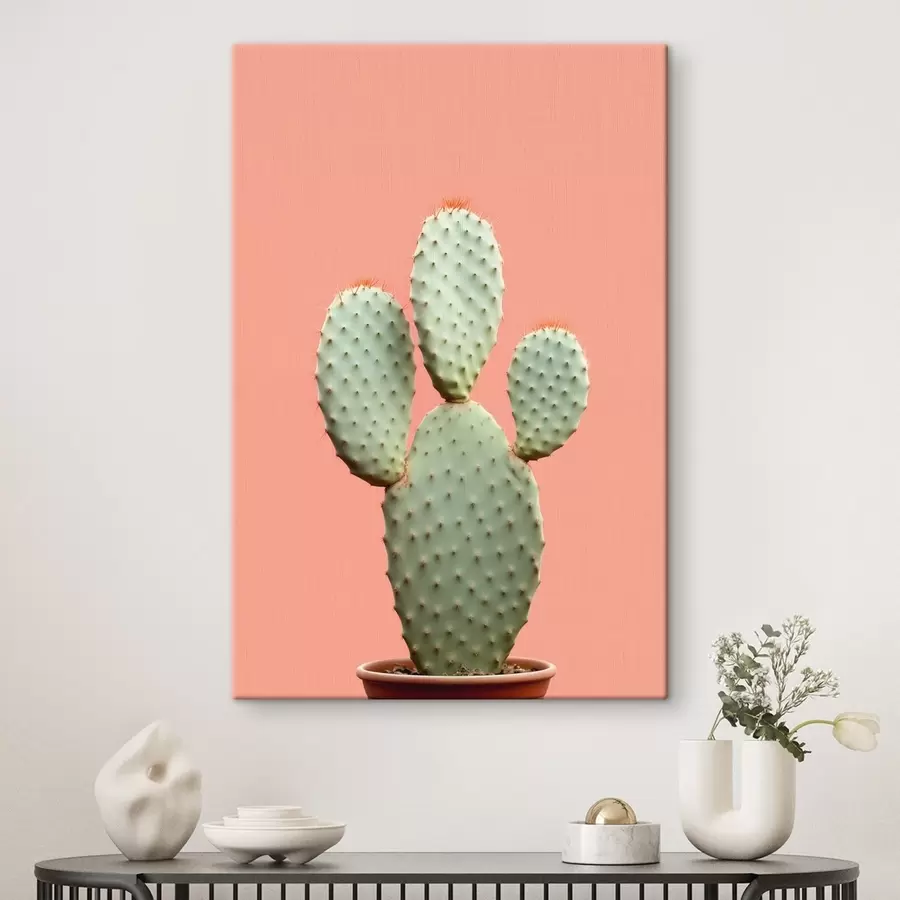 carta da parati Cactus minimalista su sfondo rosa nr. s42412