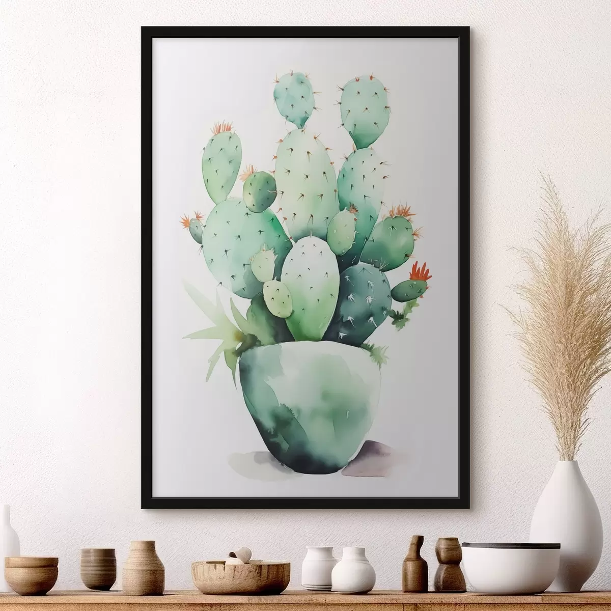 Poster Imitazione di cactus ad acquerello bagnato f42410