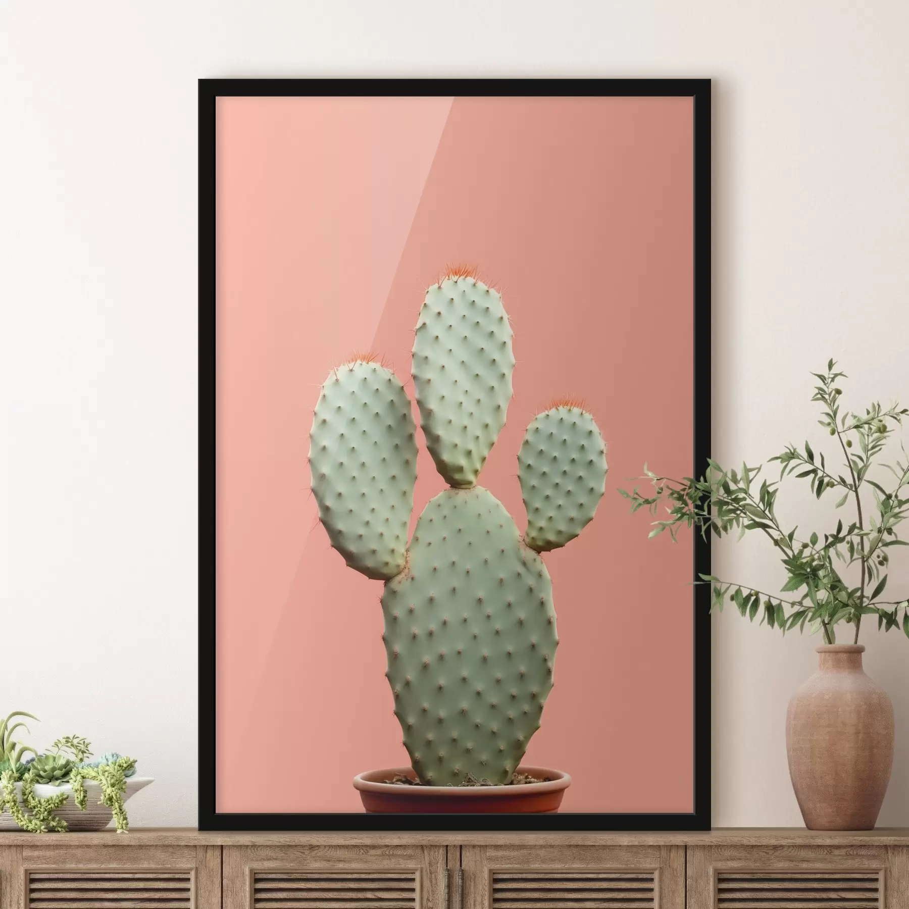carta da parati Cactus minimalista su sfondo rosa nr. f42412