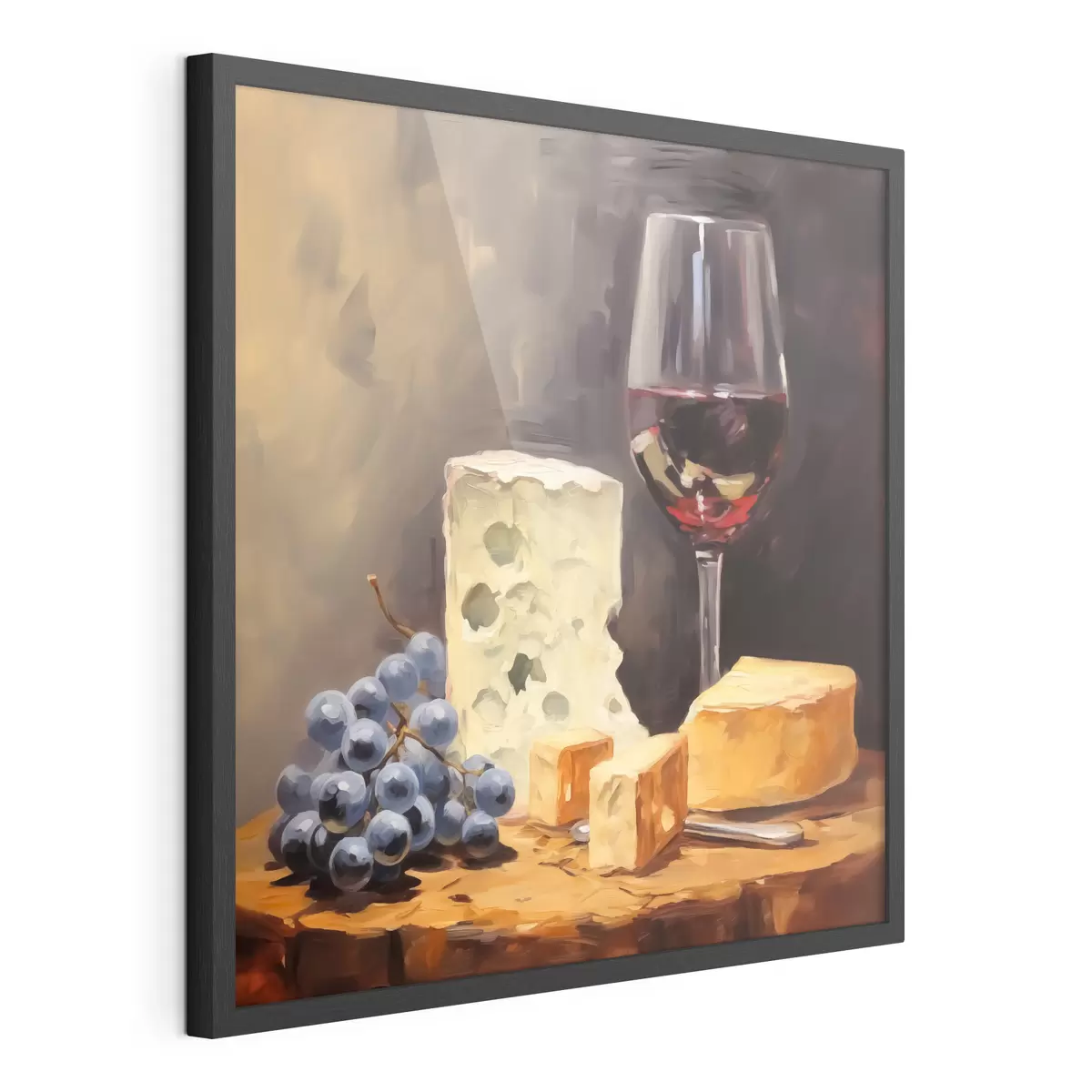 Poster Bicchiere di vino rosso e imitazione di formaggi f42415