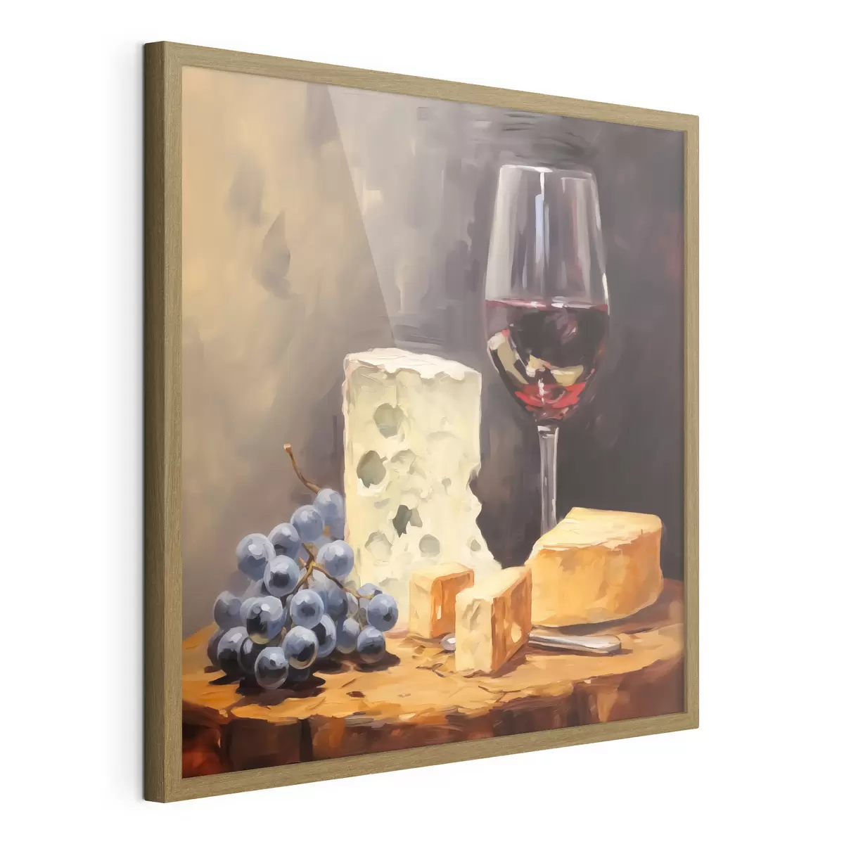 Poster Bicchiere di vino rosso e imitazione di formaggi f42415