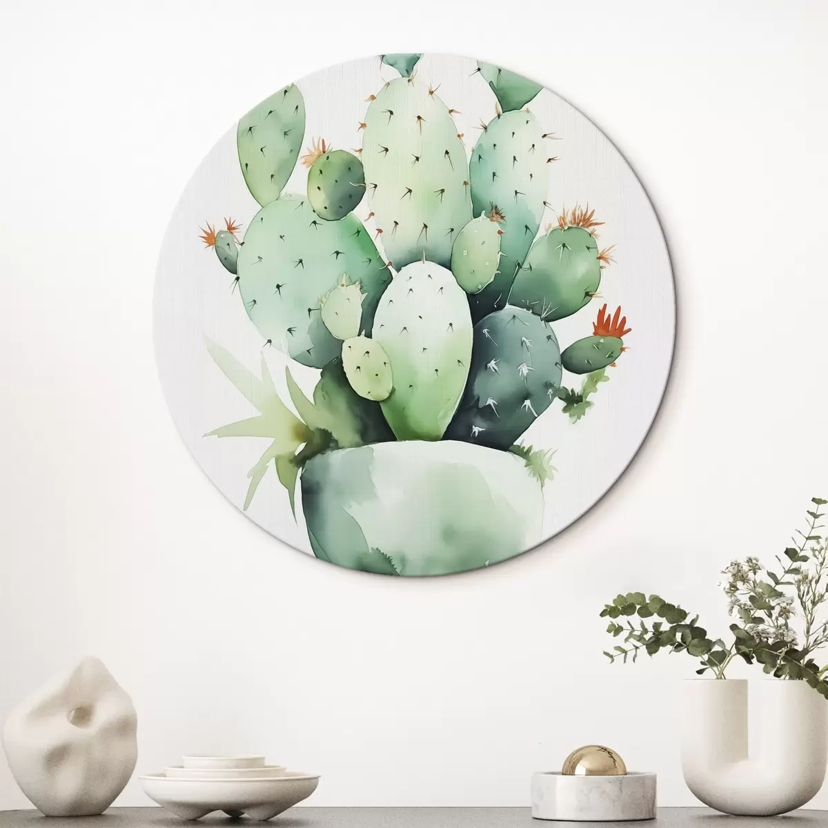 Quadri rotondi Imitazione di cactus ad acquerello bagnato r42410