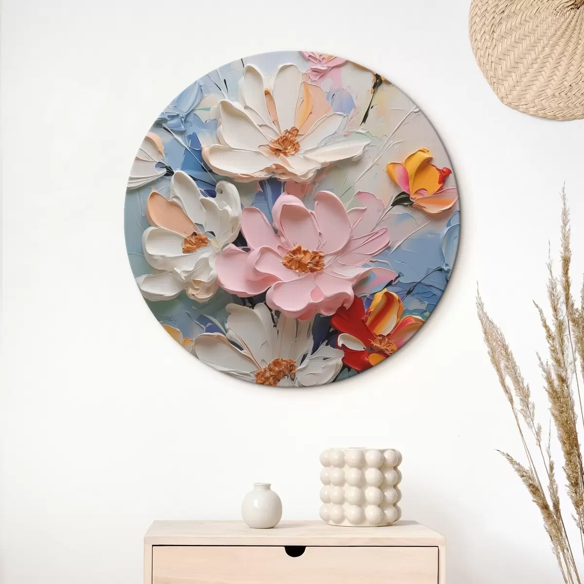 Quadri rotondi I fiori luminosi imitano le pennellate di colore r42419