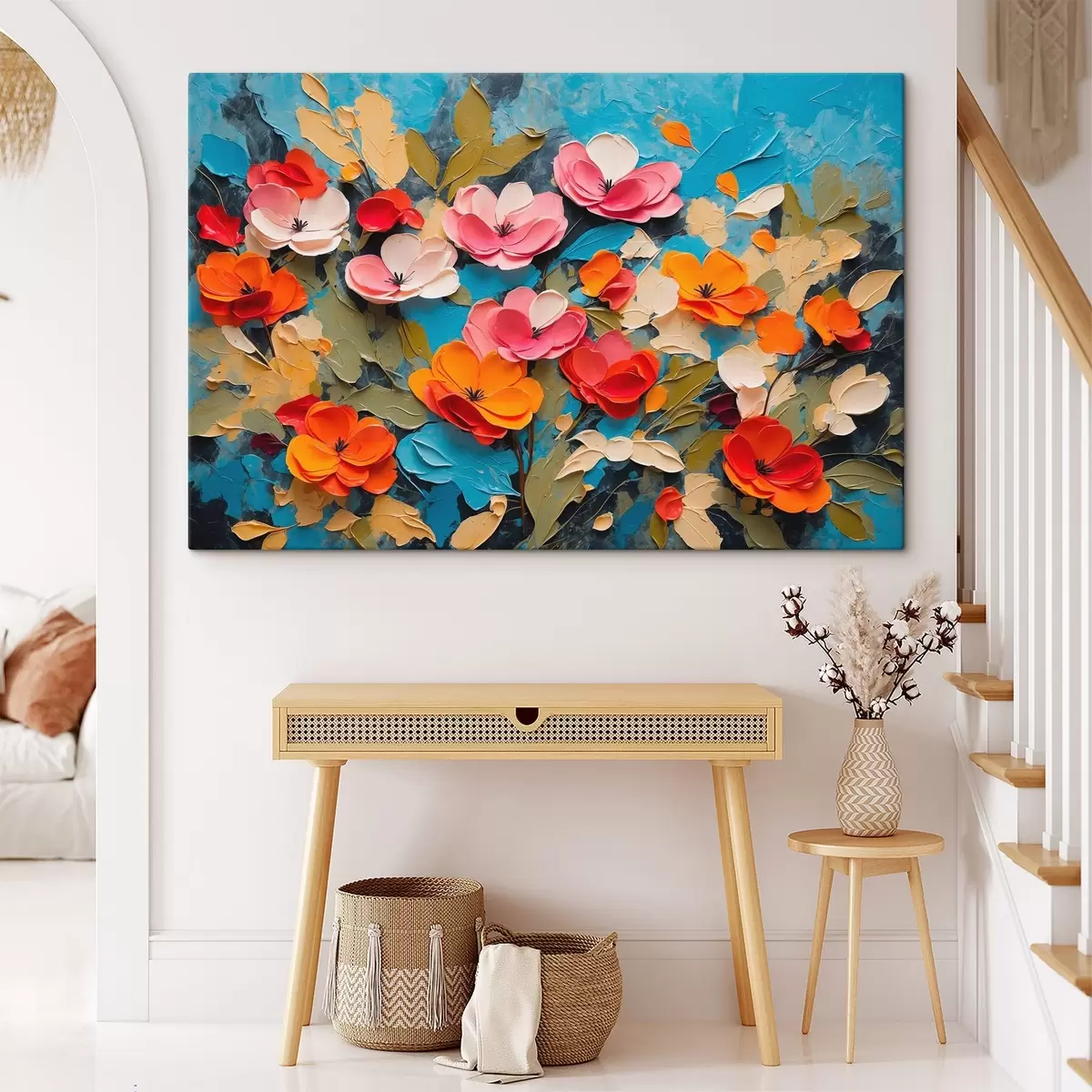 carta da parati Fiori e foglie su sfondo blu nr. s42255